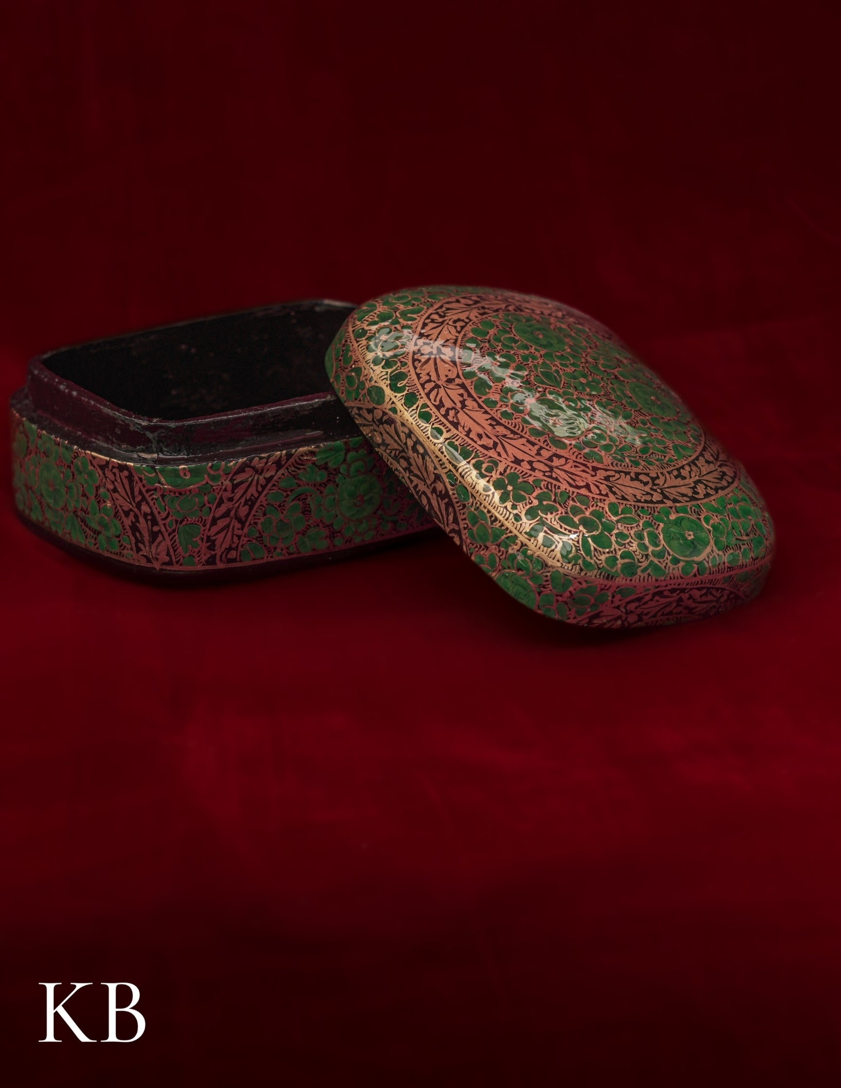 Kashmiri Papier Mâché Rectangular Curved Box (Green) | Artisan-Made | Handcrafted Heritage - Kashmir Box