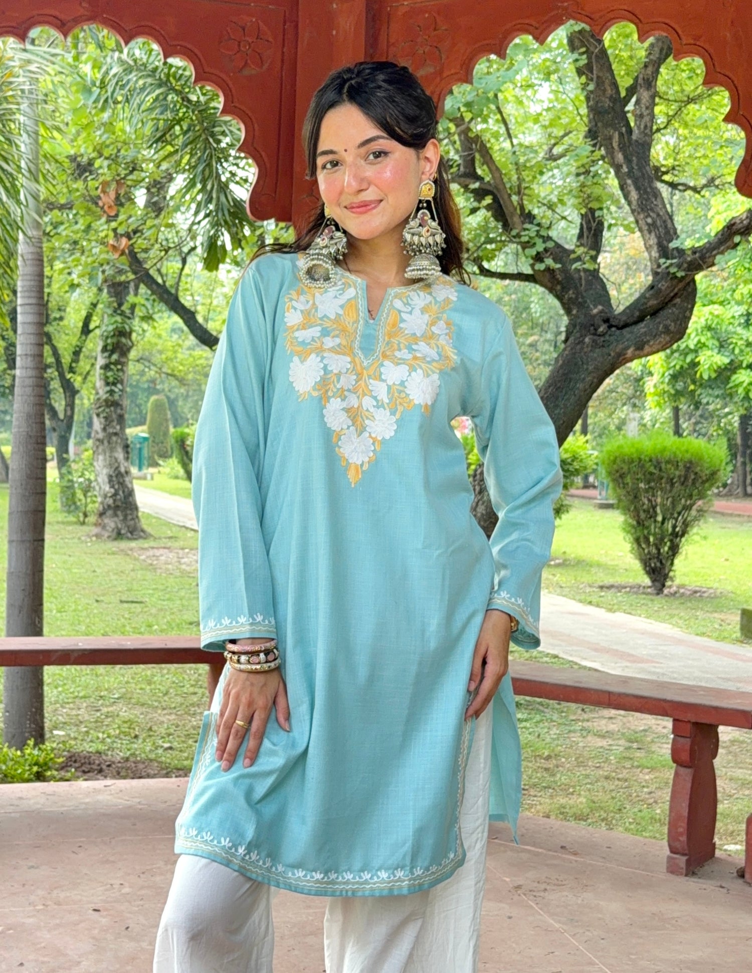 Nigeen Kashmiri Aari Sky Blue Kurti
