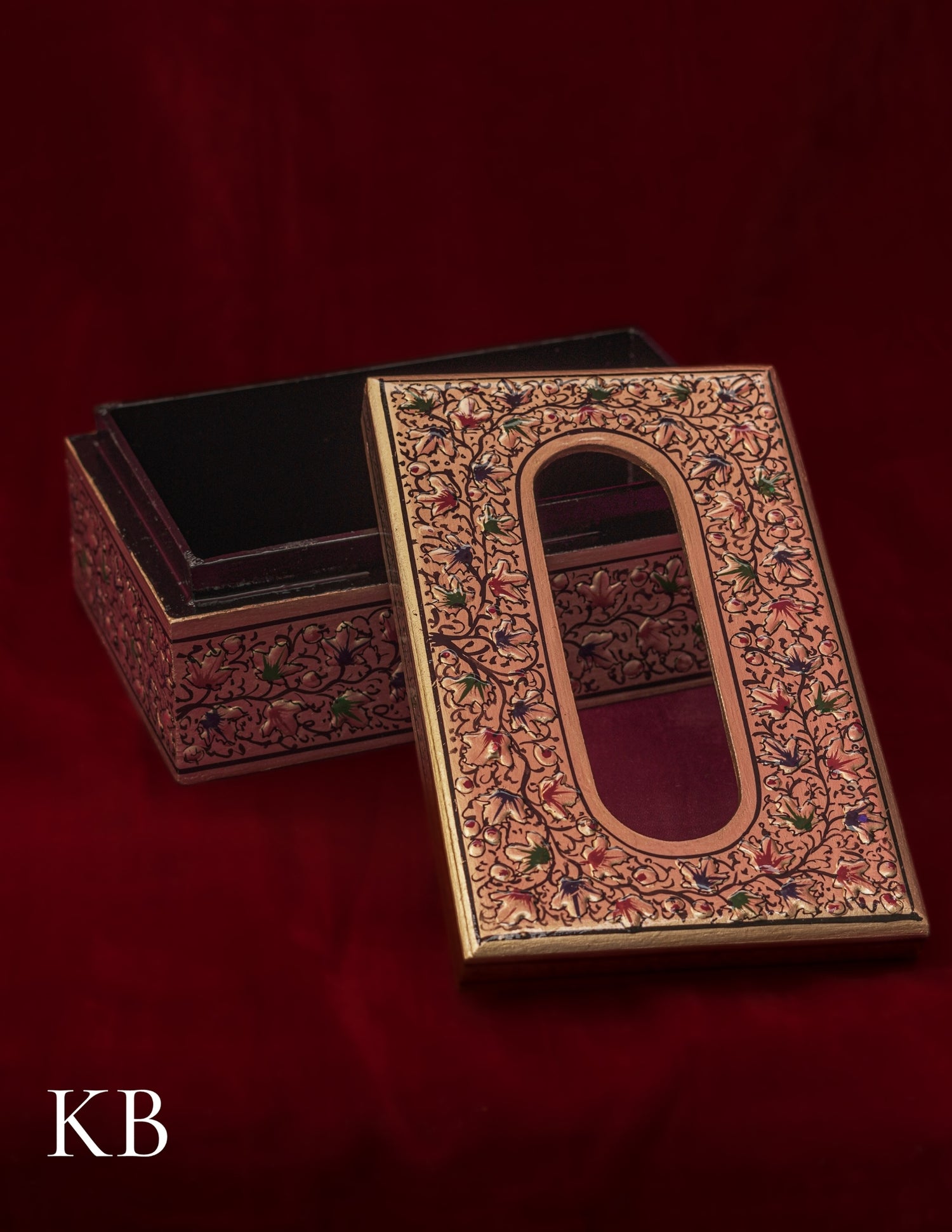 Kashmiri Papier Mâché Tissue Box – Hand-Painted Floral Design | Artisan-Made | Handcrafted Heritage - Kashmir Box