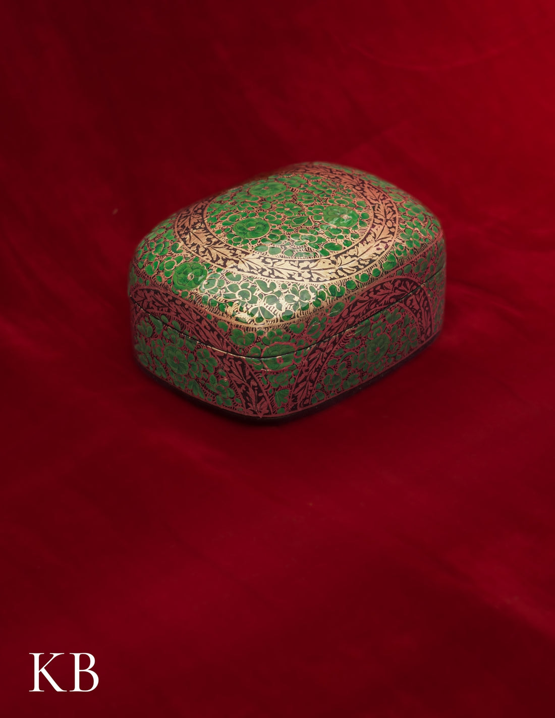 Kashmiri Papier Mâché Rectangular Curved Box (Green) | Artisan-Made | Handcrafted Heritage - Kashmir Box