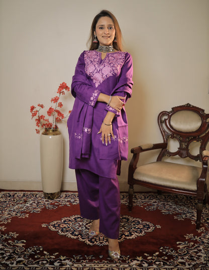 meHER Royal Purple Kashmiri Aari Woollen Co-ord Set
