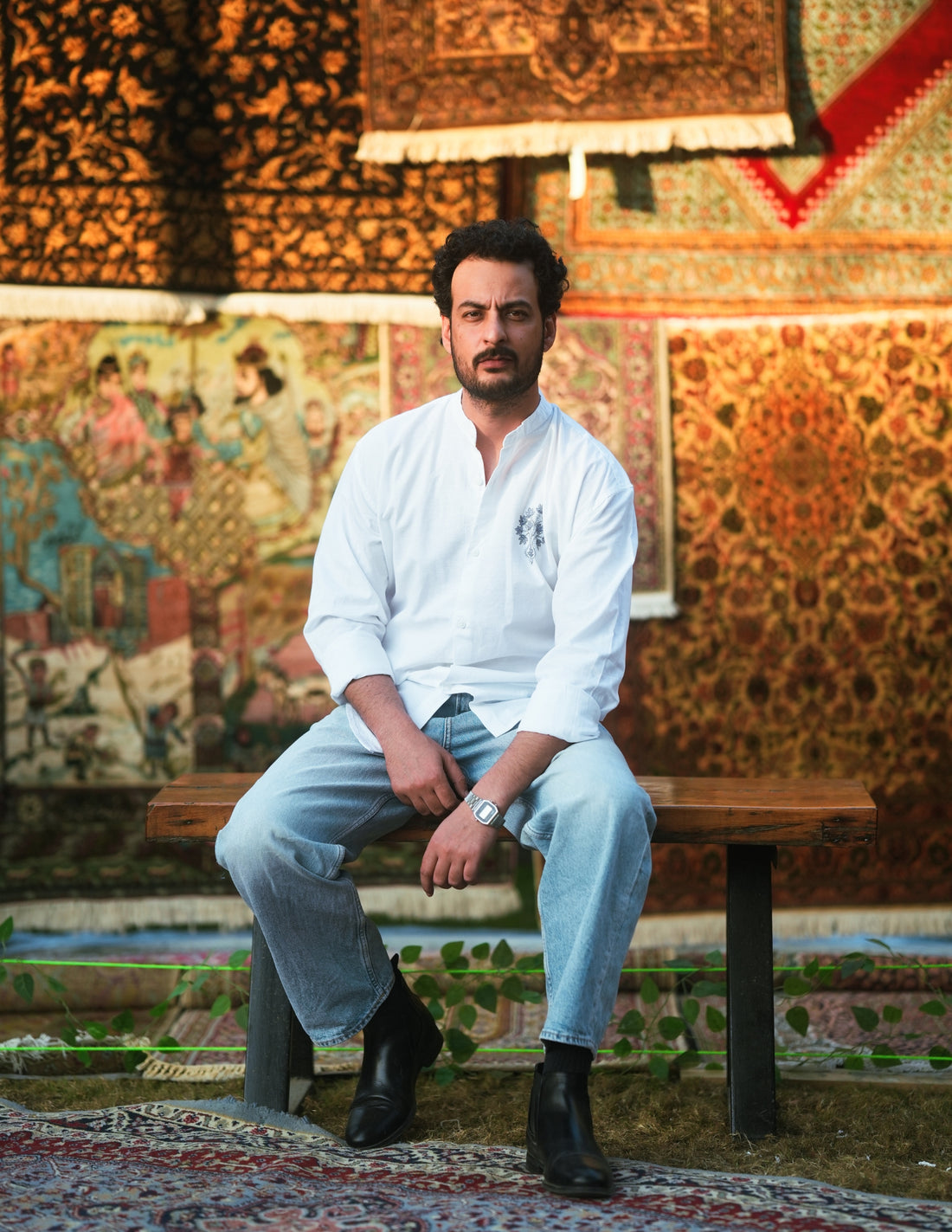 Yawar Abdal × Kashmir Box Sozni Chinar Linen Cotton Shirt – White | Handmade Heritage - Kashmir Box