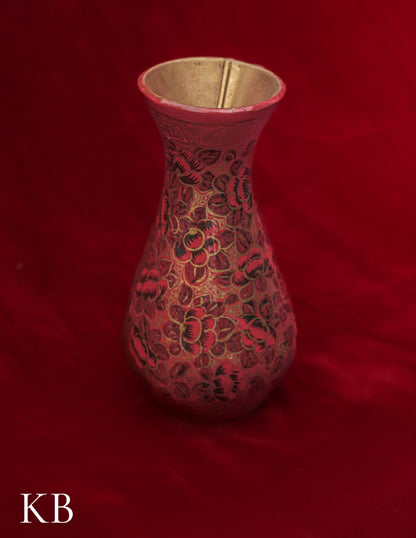Kashmiri Papier Mâché Flower Vase – Hand-Painted Red Floral (5 Inch) | Artisan-Made | Handcrafted Heritage - Kashmir Box