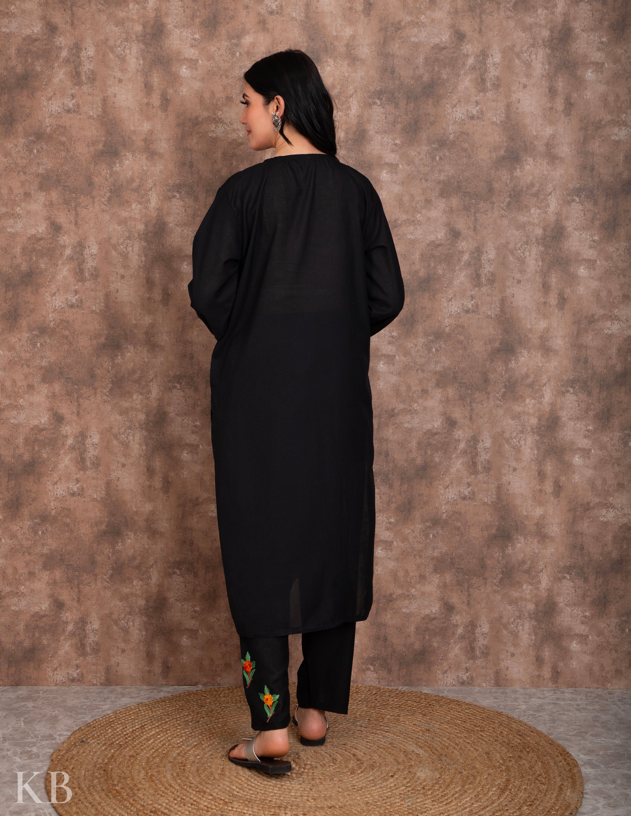 Women Cotton Suits with Kashmiri Embroidery Two Piece Suit - Black