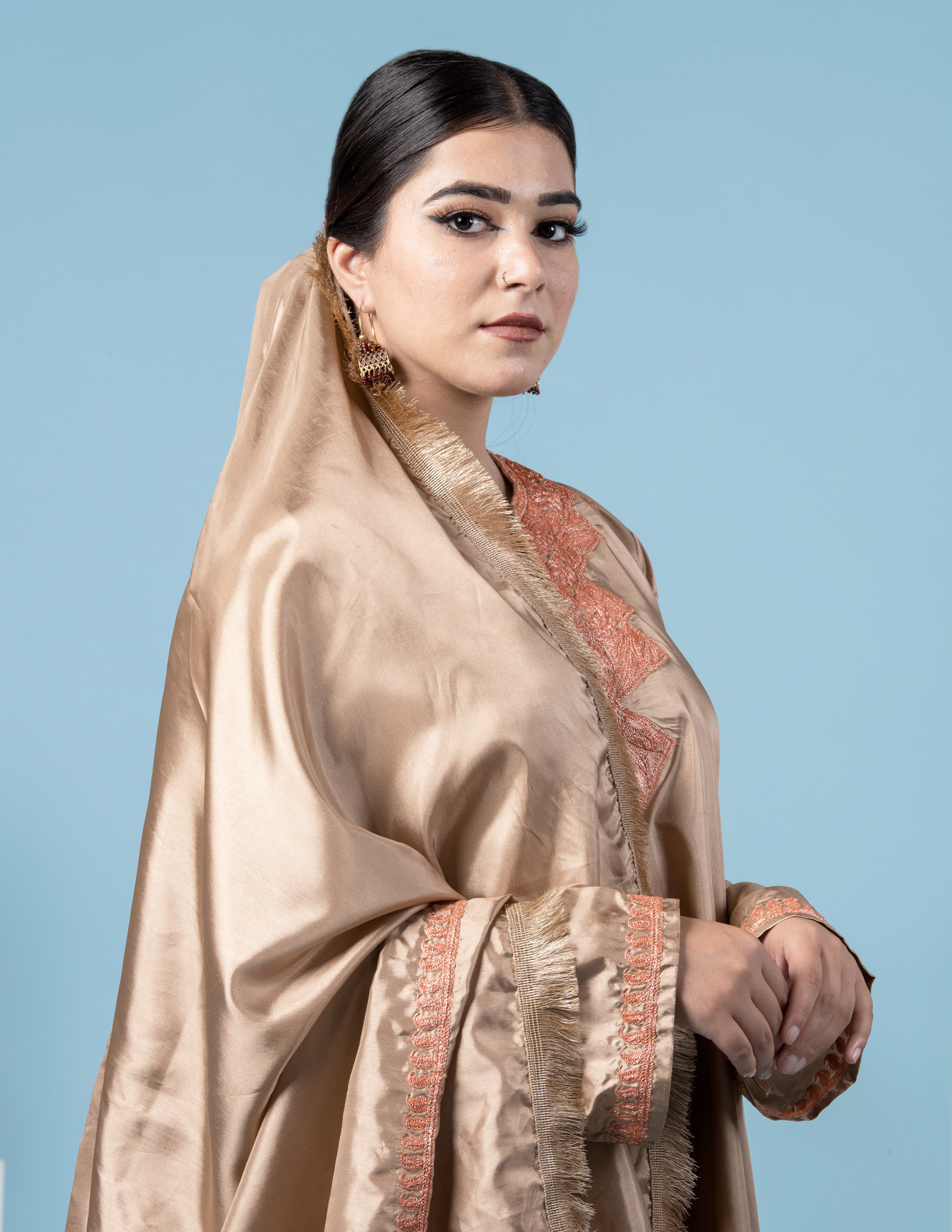 Ibtida Tilla Embroidered Golden Silk Suit with 2.5 Meters Dupatta - Kashmir Box