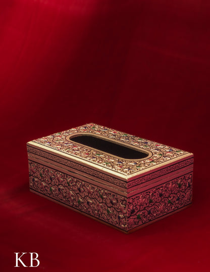 Kashmiri Papier Mâché Tissue Box – Hand-Painted Floral Design | Artisan-Made | Handcrafted Heritage - Kashmir Box