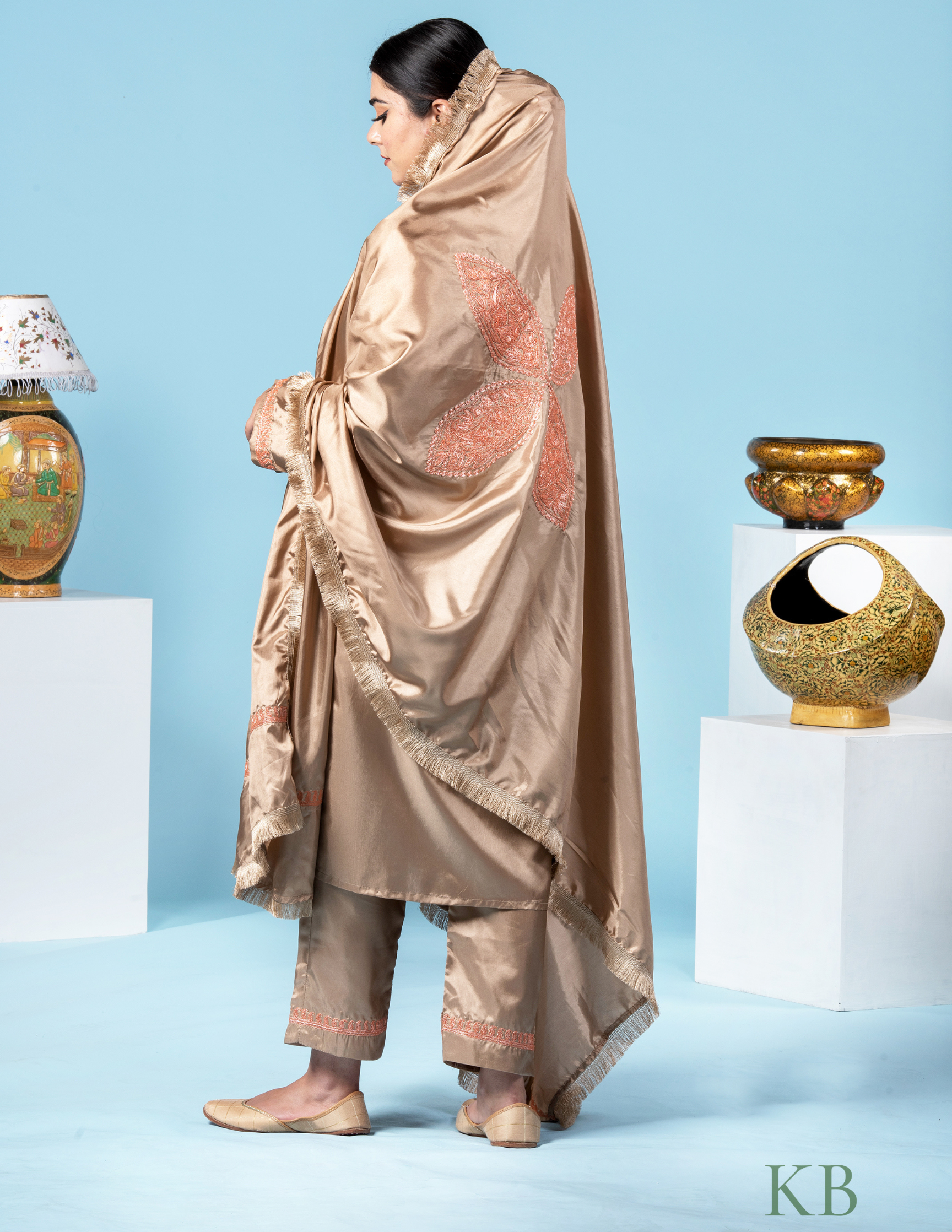 Ibtida Tilla Embroidered Golden Silk Suit with 2.5 Meters Dupatta - Kashmir Box