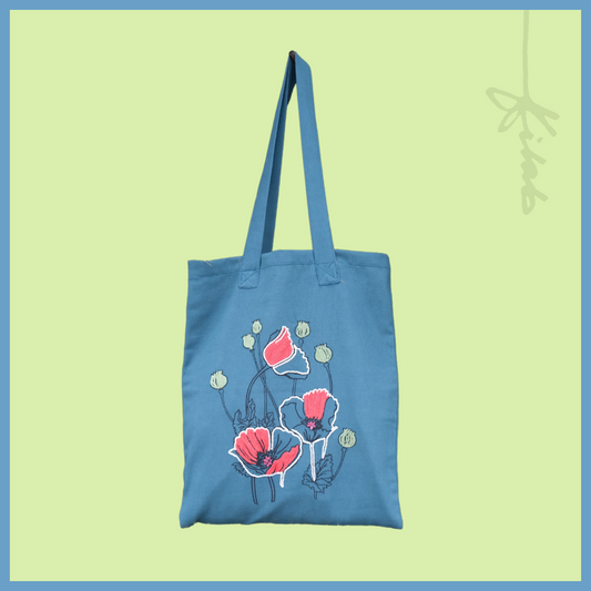 Dark Blue Poppies Tote Bag - Kashmir Box