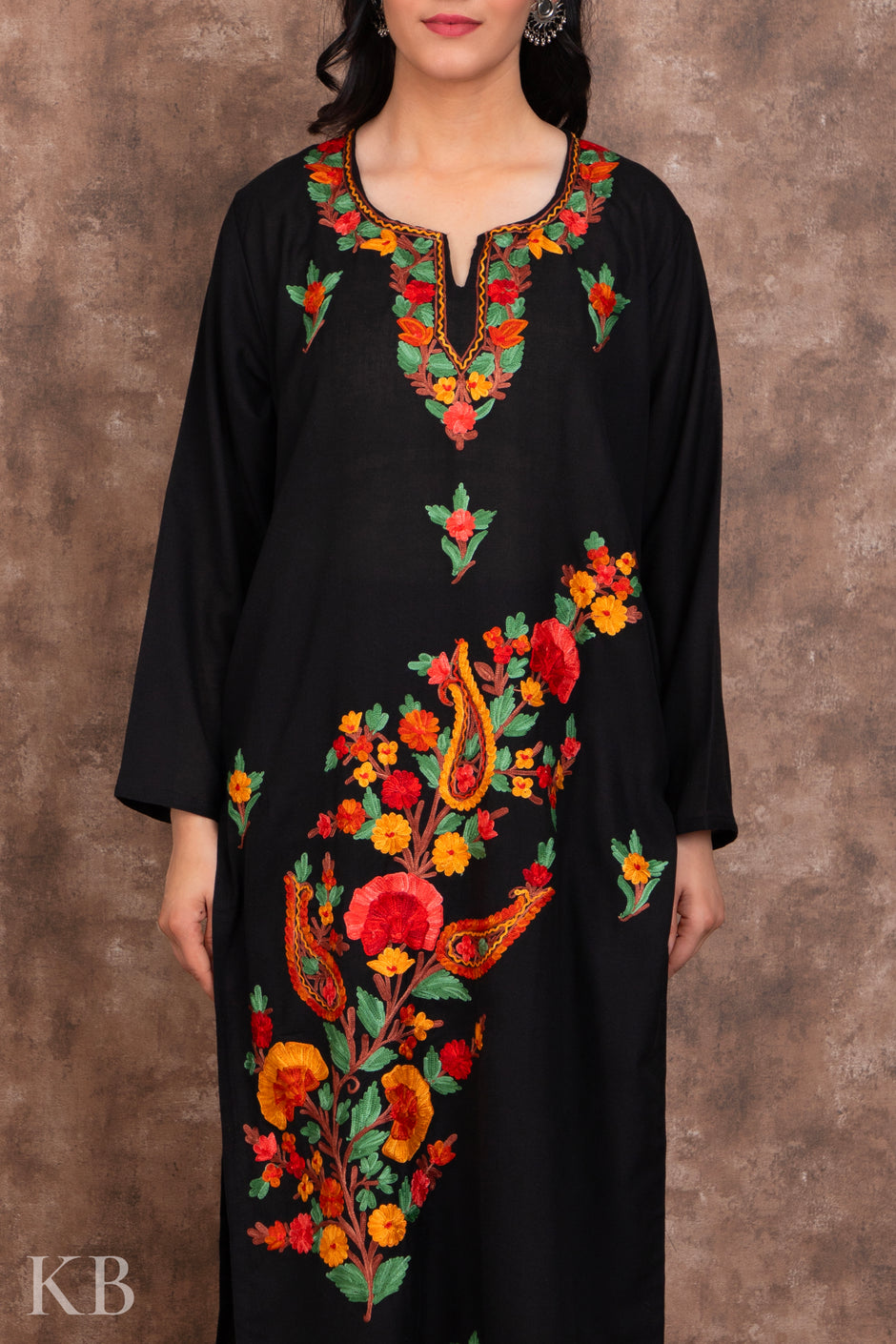 Rust Colour Pure Cotton Embroidered Semi formal Kashmiri Suit with Embroidered Mal Cotton Duppata main image 1