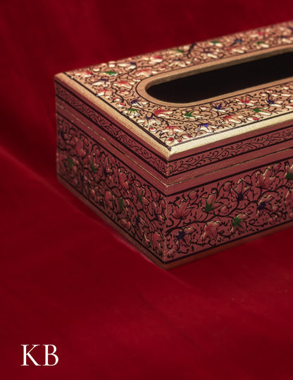 Kashmiri Papier Mâché Tissue Box – Hand-Painted Floral Design | Artisan-Made | Handcrafted Heritage - Kashmir Box