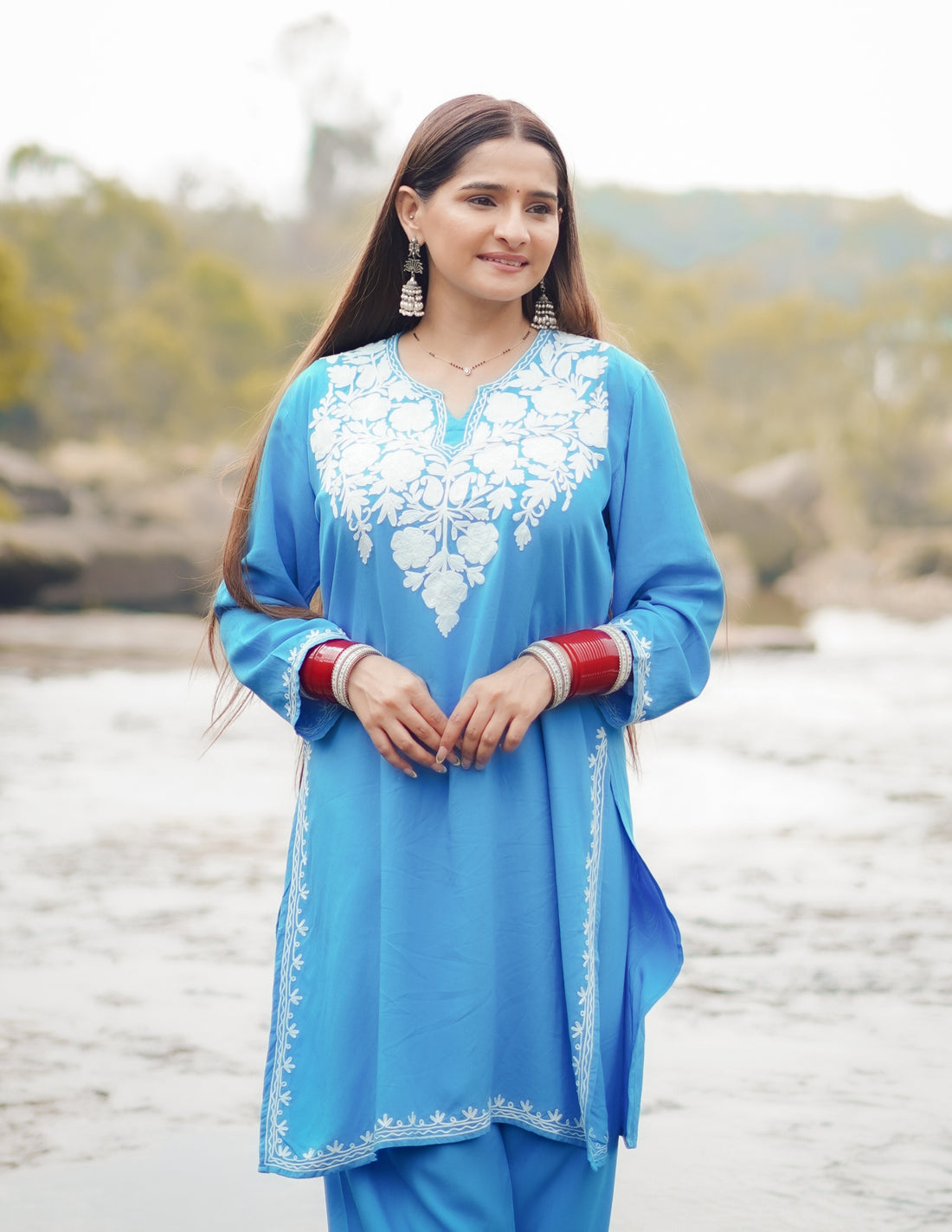 Blue Kashmiri Aari Embroidered Rayon Co-ord Set for Women |Office &amp; Casual Ethnic Wear - Kashmir Box