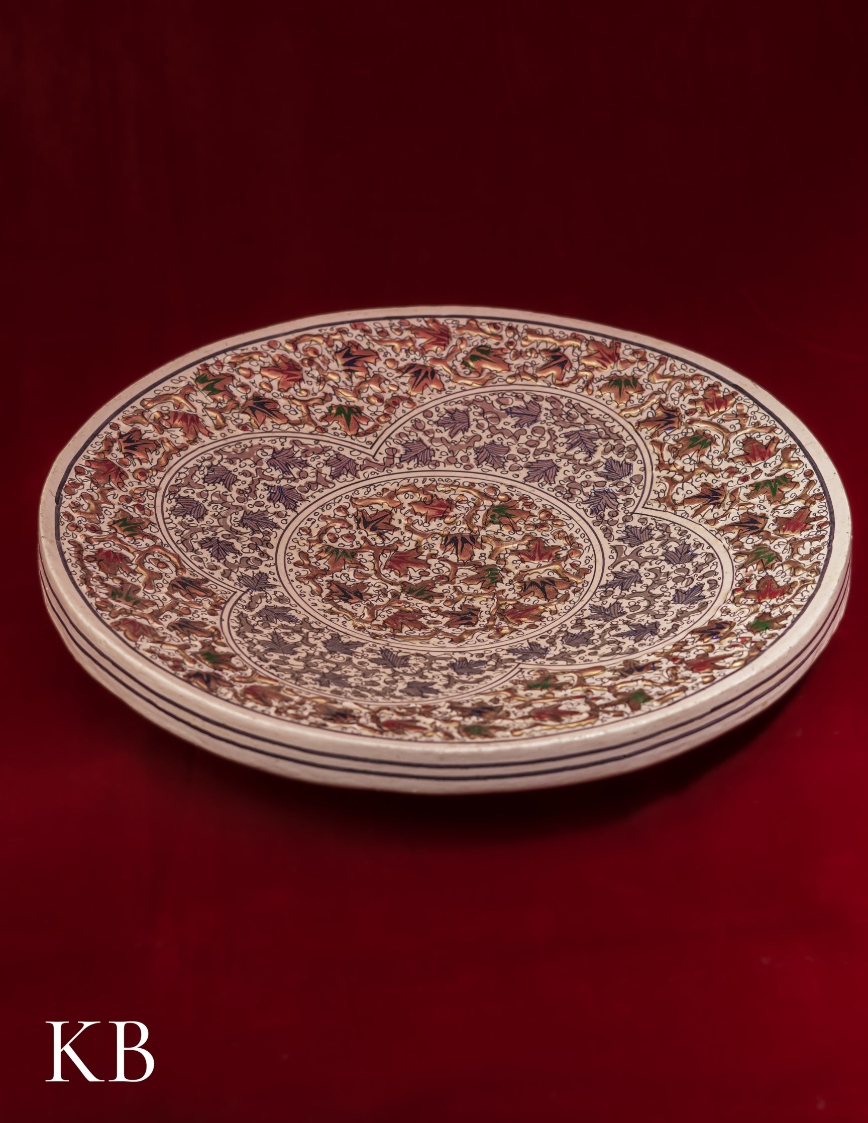 Kashmiri Papier Mâché Wall Plate – Hand-Painted White Base (10 Inch) | Artisan-Made | Handcrafted Heritage - Kashmir Box