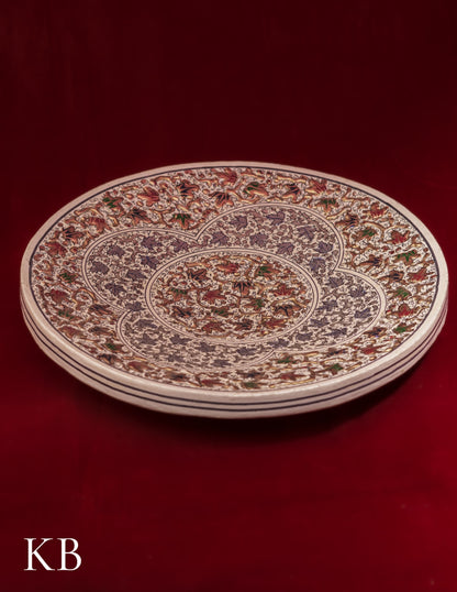 Kashmiri Papier Mâché Wall Plate – Hand-Painted White Base (10 Inch) | Artisan-Made | Handcrafted Heritage - Kashmir Box