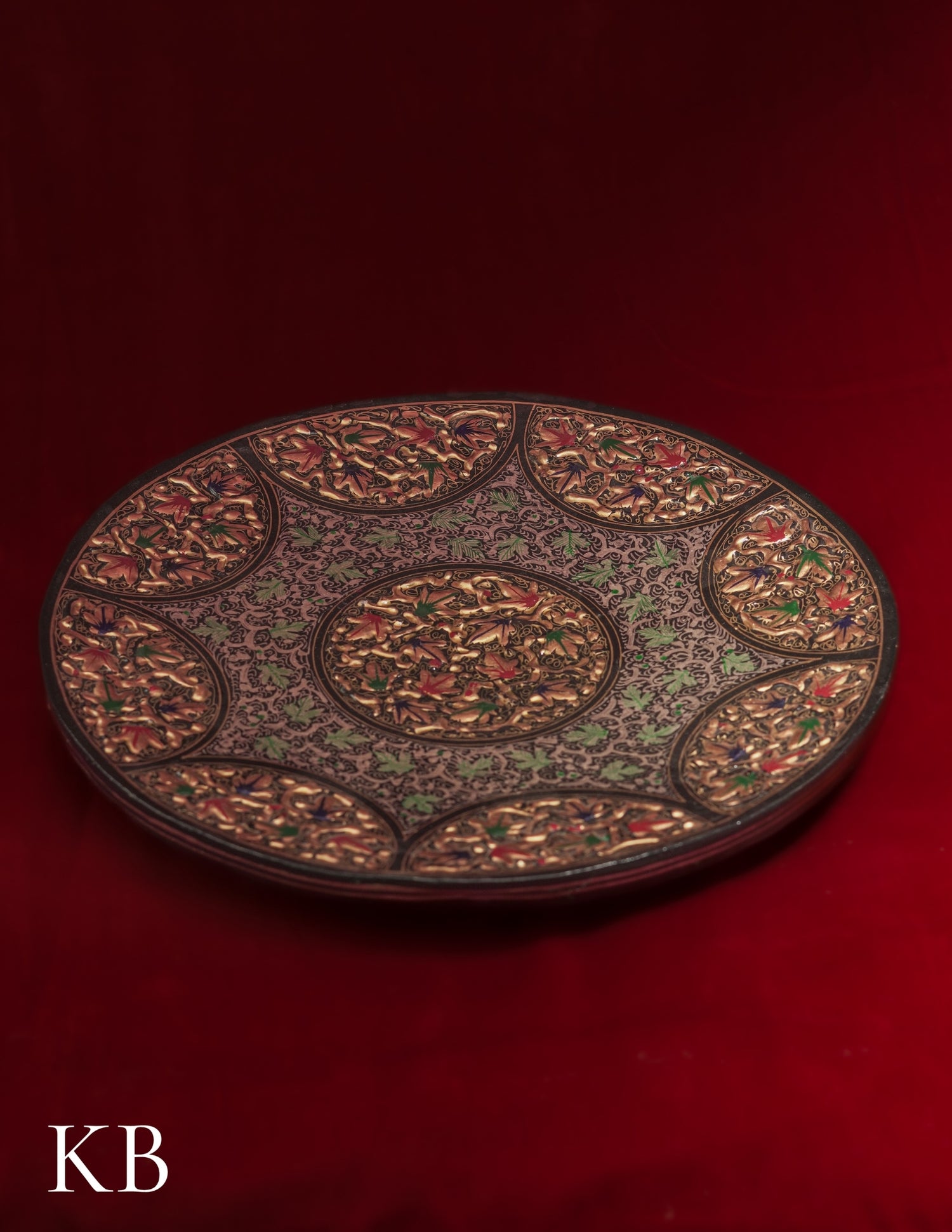 Kashmiri Papier Mâché Wall Plate – Hand-Painted Black Base (10 Inch) | Artisan-Made | Handcrafted Heritage - Kashmir Box