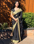 Kashmiri Zari Embroidered Crepe Saree – Black - Kashmir Box