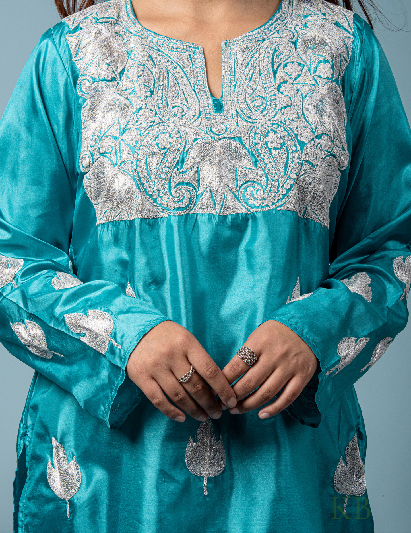 Inara Tilla Embroidered Sky Blue Silk Suit with 2.5 Meters Dupatta - Kashmir Box