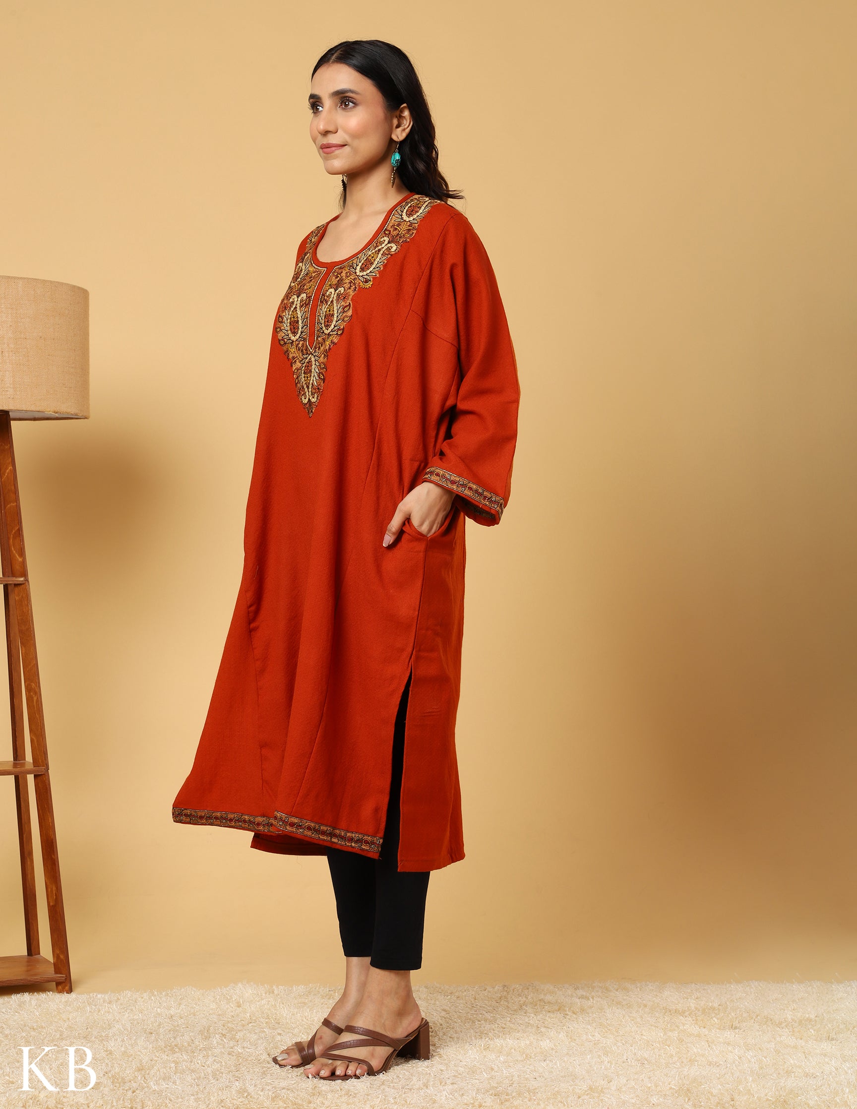 Rustic Zari & Sozni  Embroidered Pure Wool Phiran - Kashmir Box