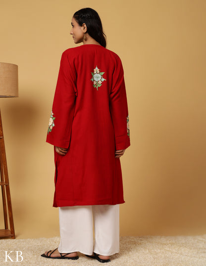 Crimson Pure Wool Aari Embroidered Phiran - Kashmir Box