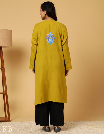 Sunflower Splendored  Aari Embroidered Pure Wool Phiran - Kashmir Box