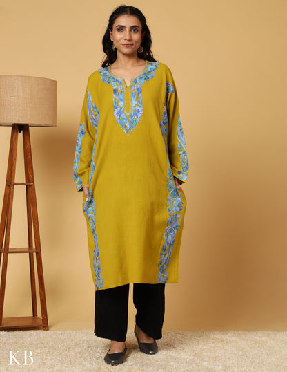 Sunflower Splendored  Aari Embroidered Pure Wool Phiran - Kashmir Box