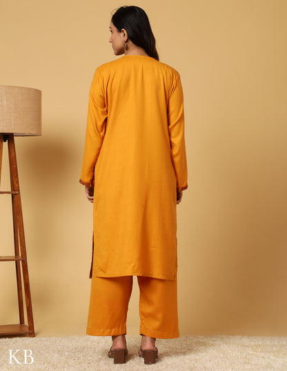 Mustard Marigold Sozni Embroidered Woolen Suit - Kashmir Box