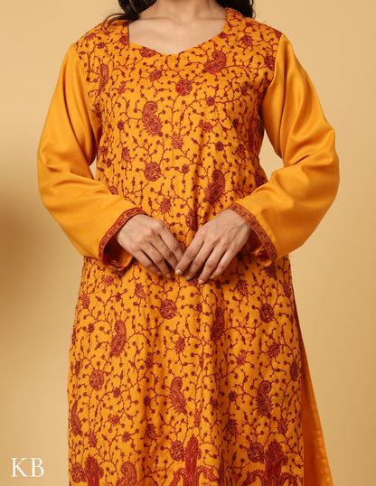 Mustard Marigold Sozni Embroidered Woolen Suit - Kashmir Box