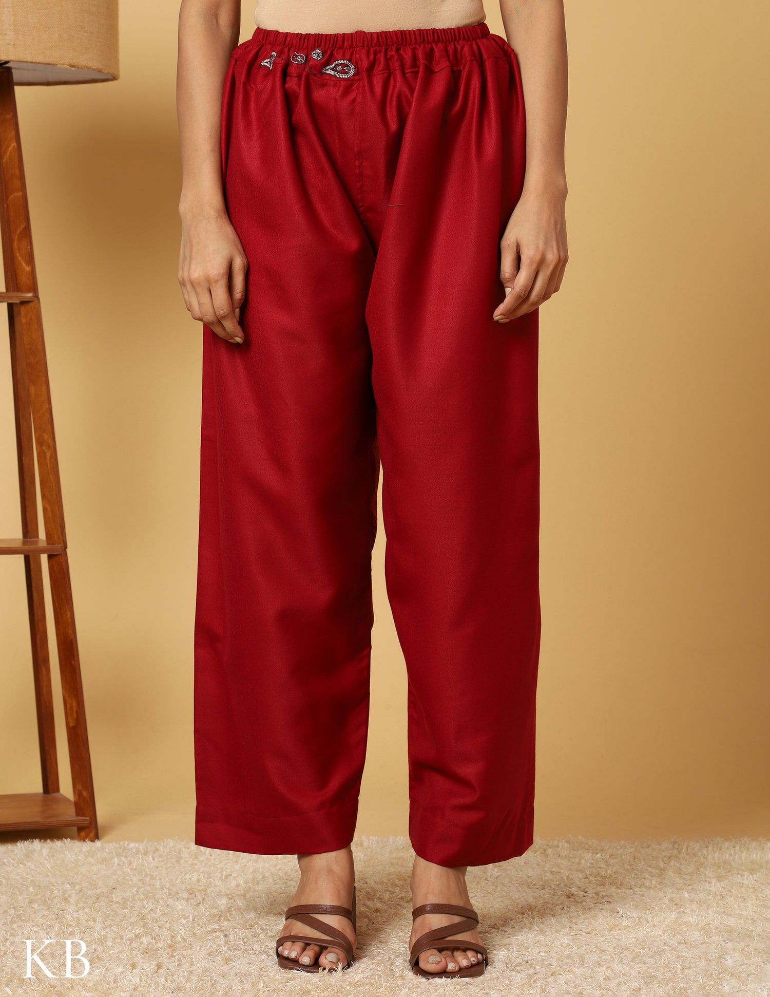 Maroon Oak Sozni Embroidered woolen Suit Set - Kashmir Box