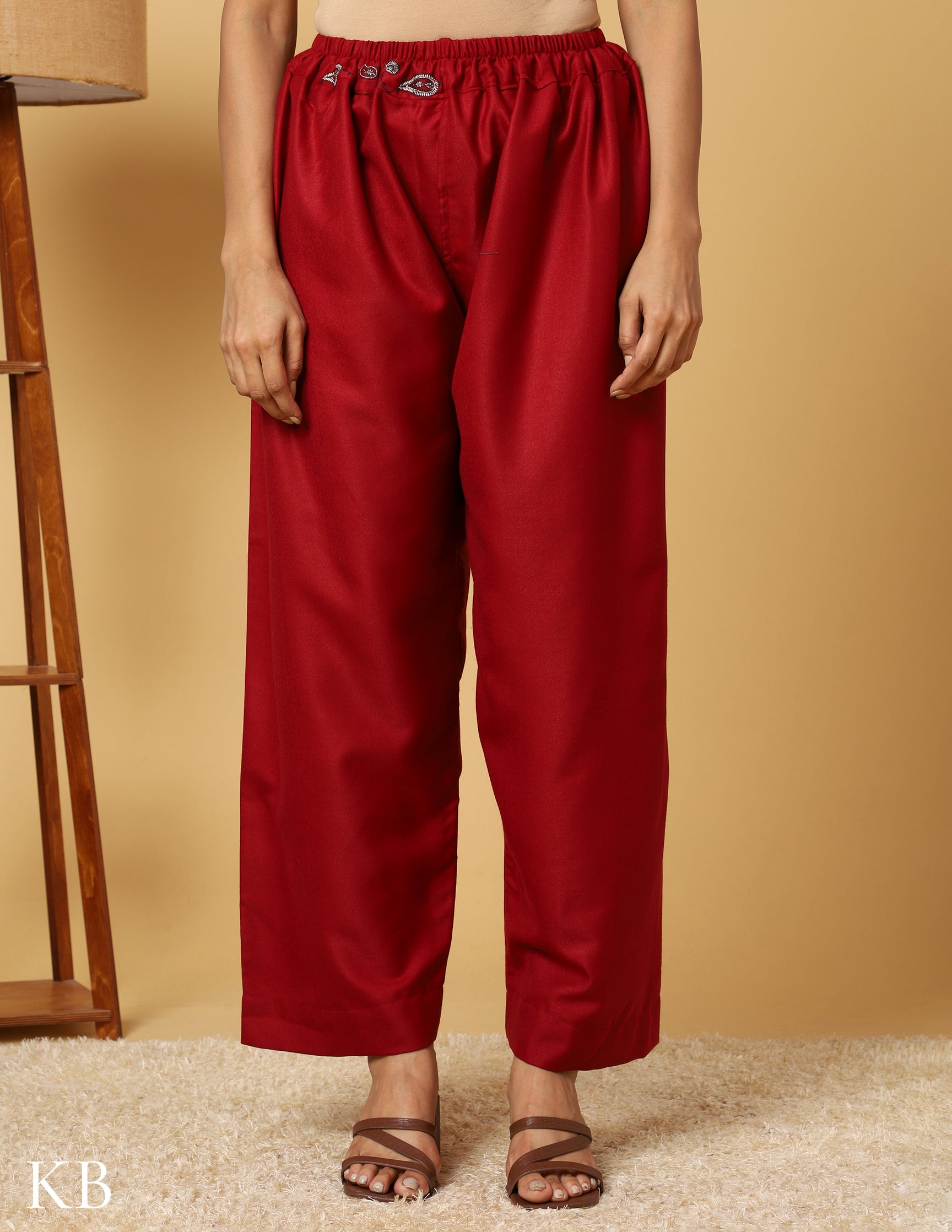 Maroon Oak Sozni Embroidered woolen Suit Set - Kashmir Box