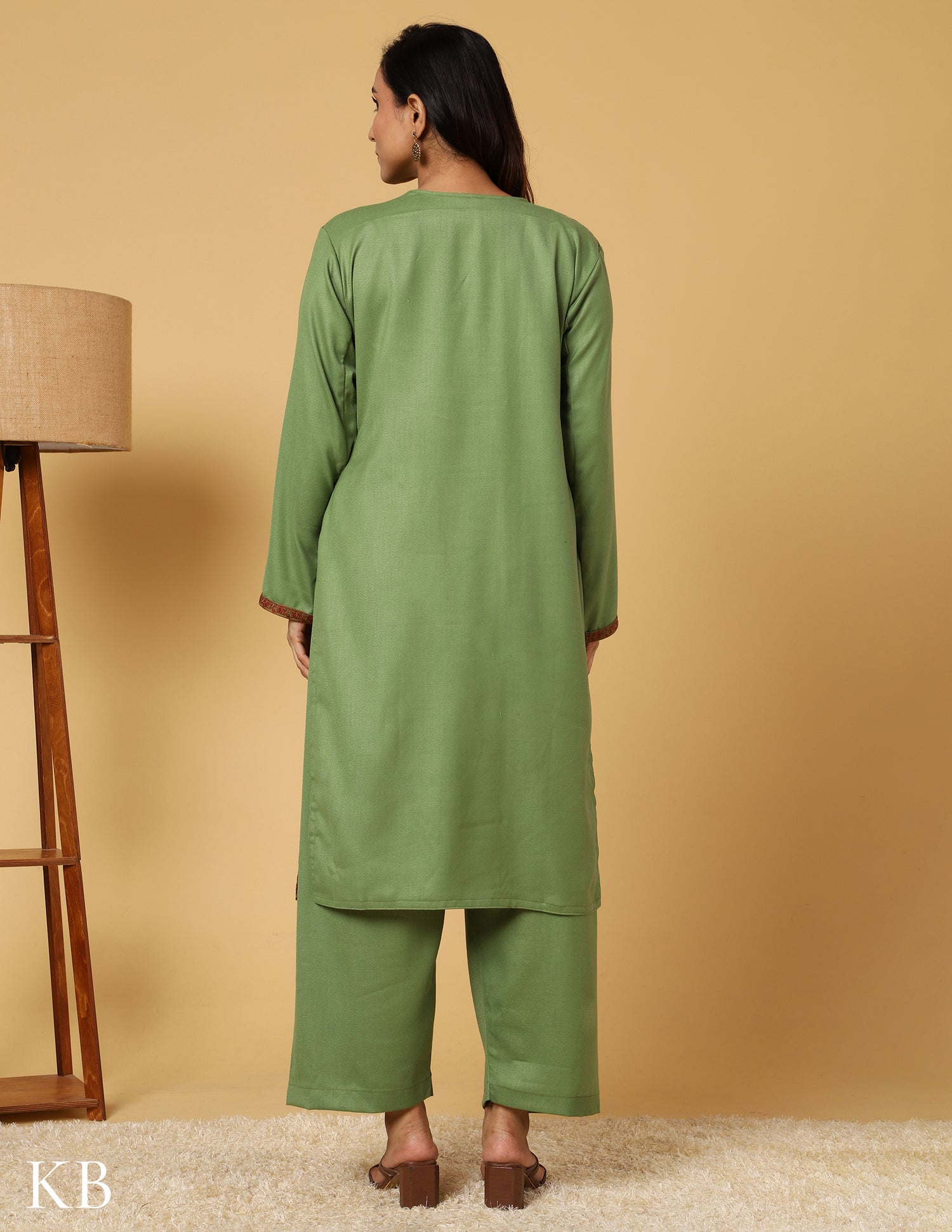 Forest Green Sozni Embroidered Woolen Suit Set - Kashmir Box