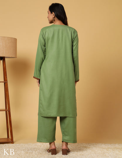 Forest Green Sozni Embroidered Woolen Suit Set - Kashmir Box