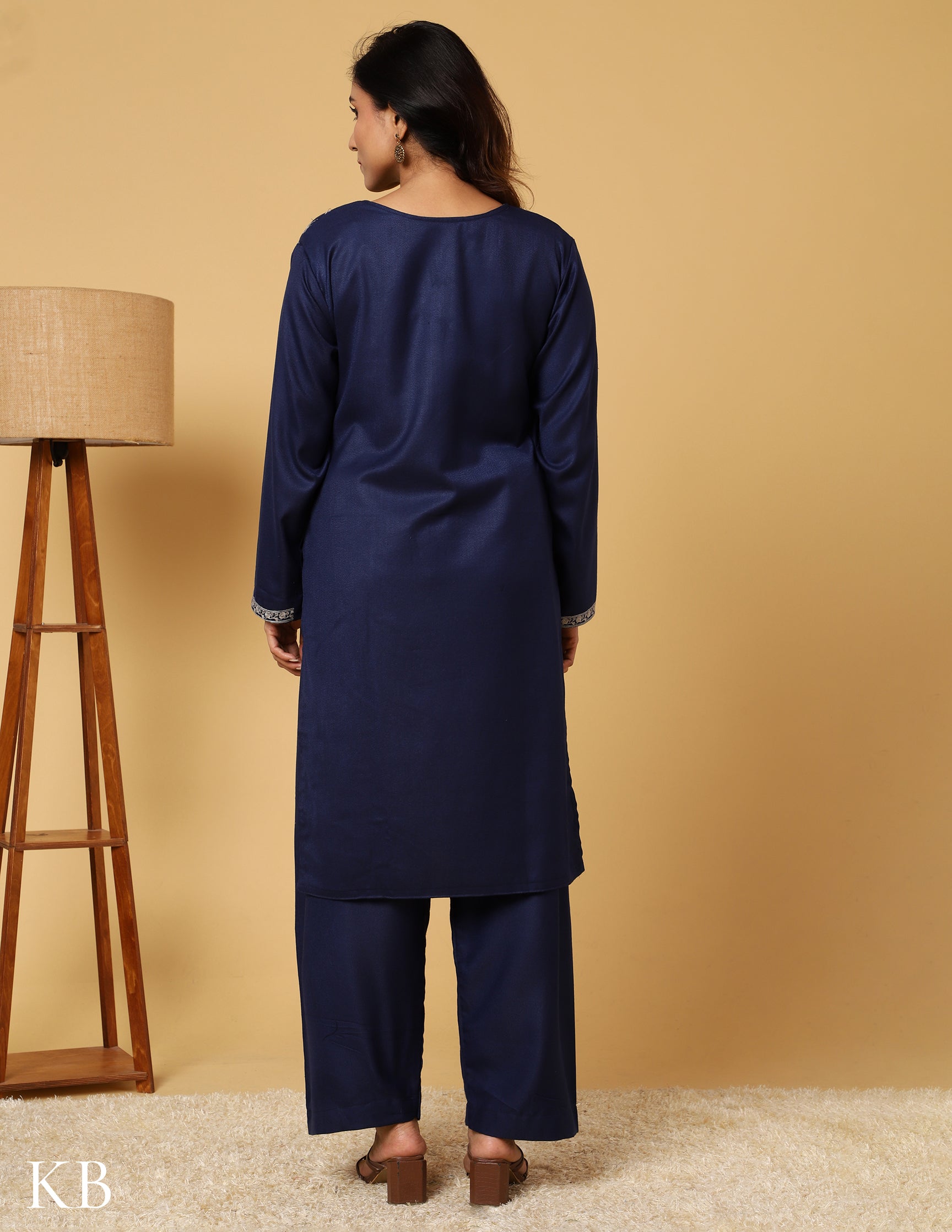 Estate Blue Sozni Embroidered Woolen Suit - Kashmir Box