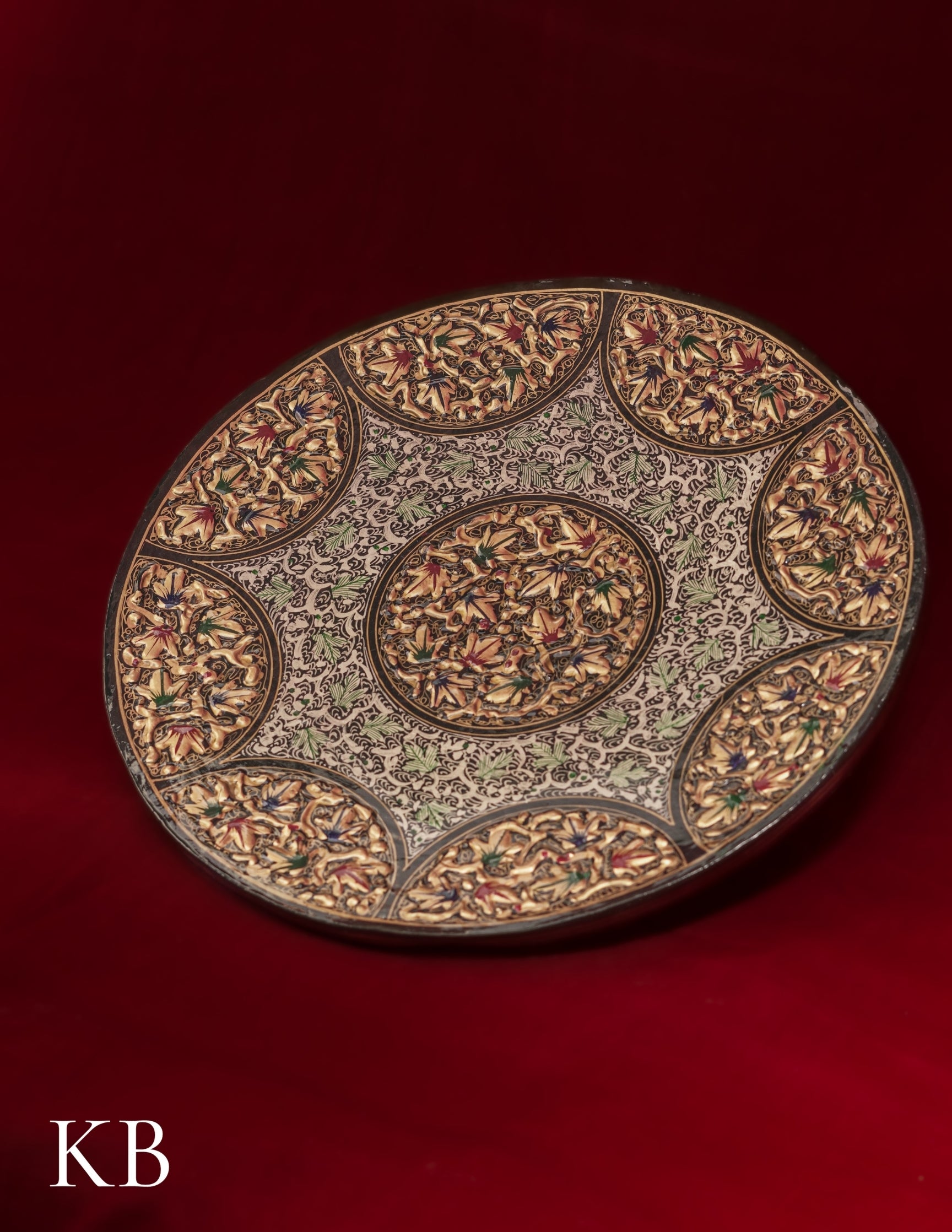 Kashmiri Papier Mâché Wall Plate – Hand-Painted Black Base (10 Inch) | Artisan-Made | Handcrafted Heritage - Kashmir Box