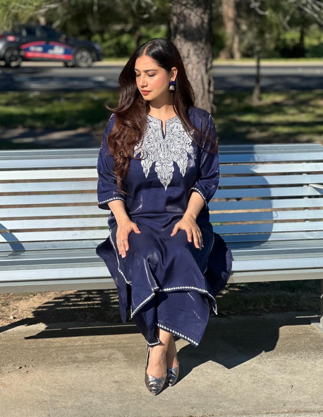 Kashmiri Tilla &amp; Thread Embroidered Silk Co-ord Set – Midnight Blue