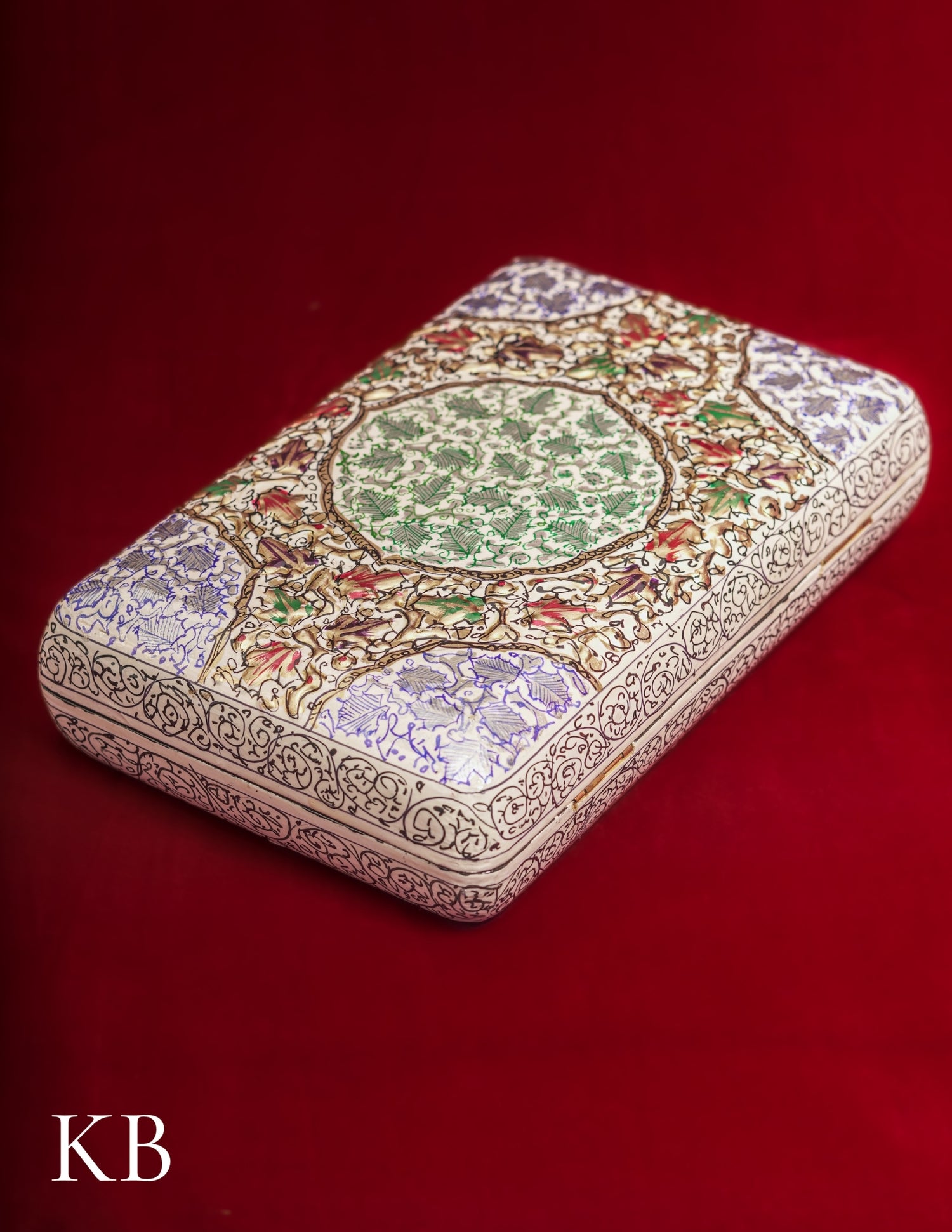 Kashmiri Papier Mâché Clutch – Large White Hand-Painted | Artisan-Made | Handcrafted Heritage - Kashmir Box