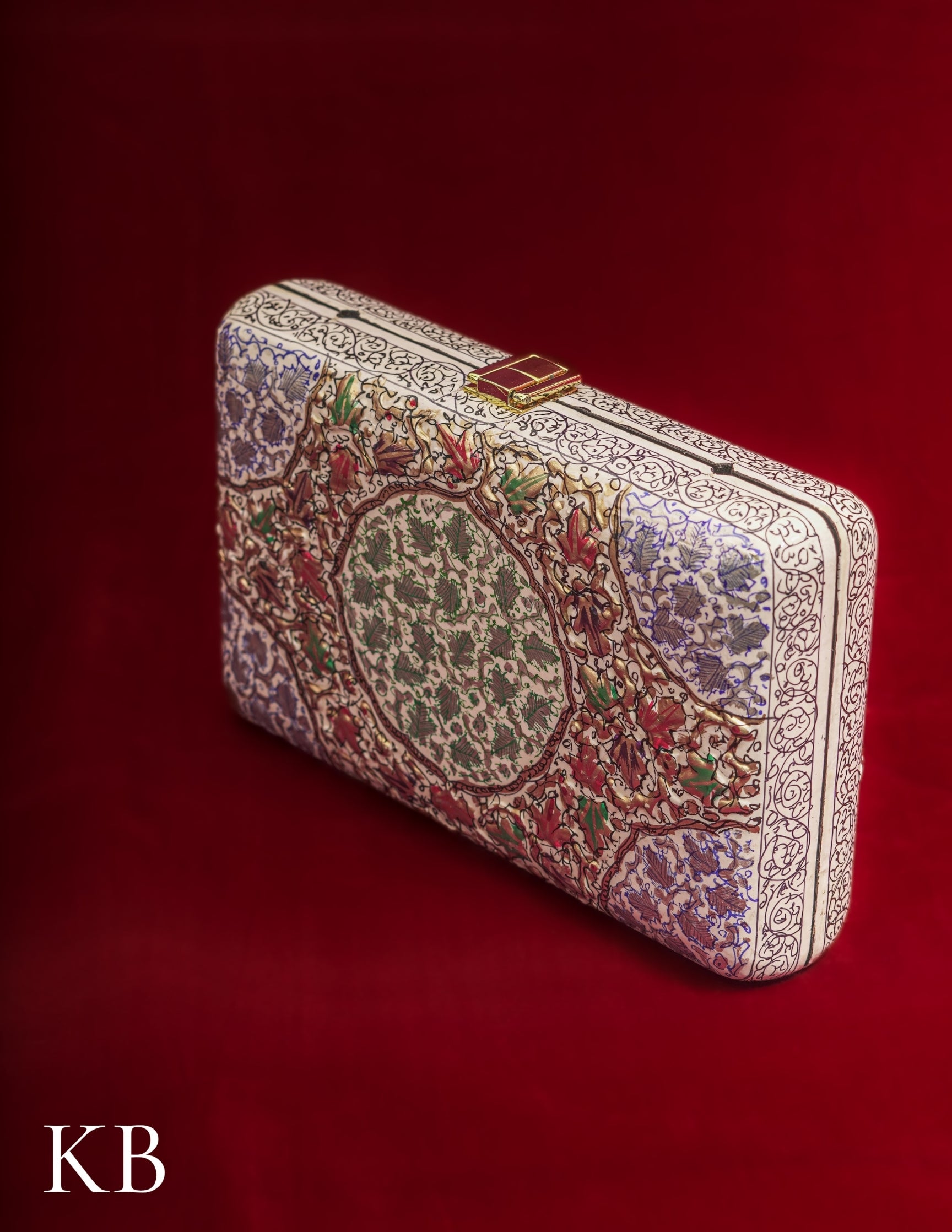 Kashmiri Papier Mâché Clutch – Large White Hand-Painted | Artisan-Made | Handcrafted Heritage - Kashmir Box