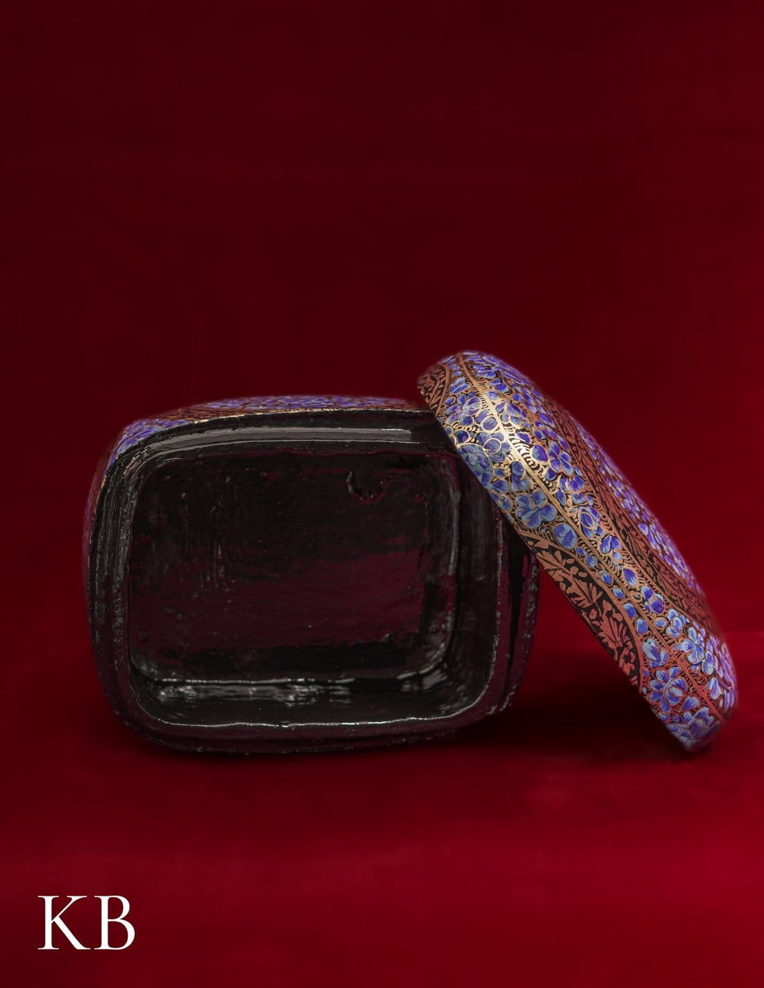 Kashmiri Papier Mâché Rectangular Curved Box (Blue) | Artisan-Made | Handcrafted Heritage - Kashmir Box