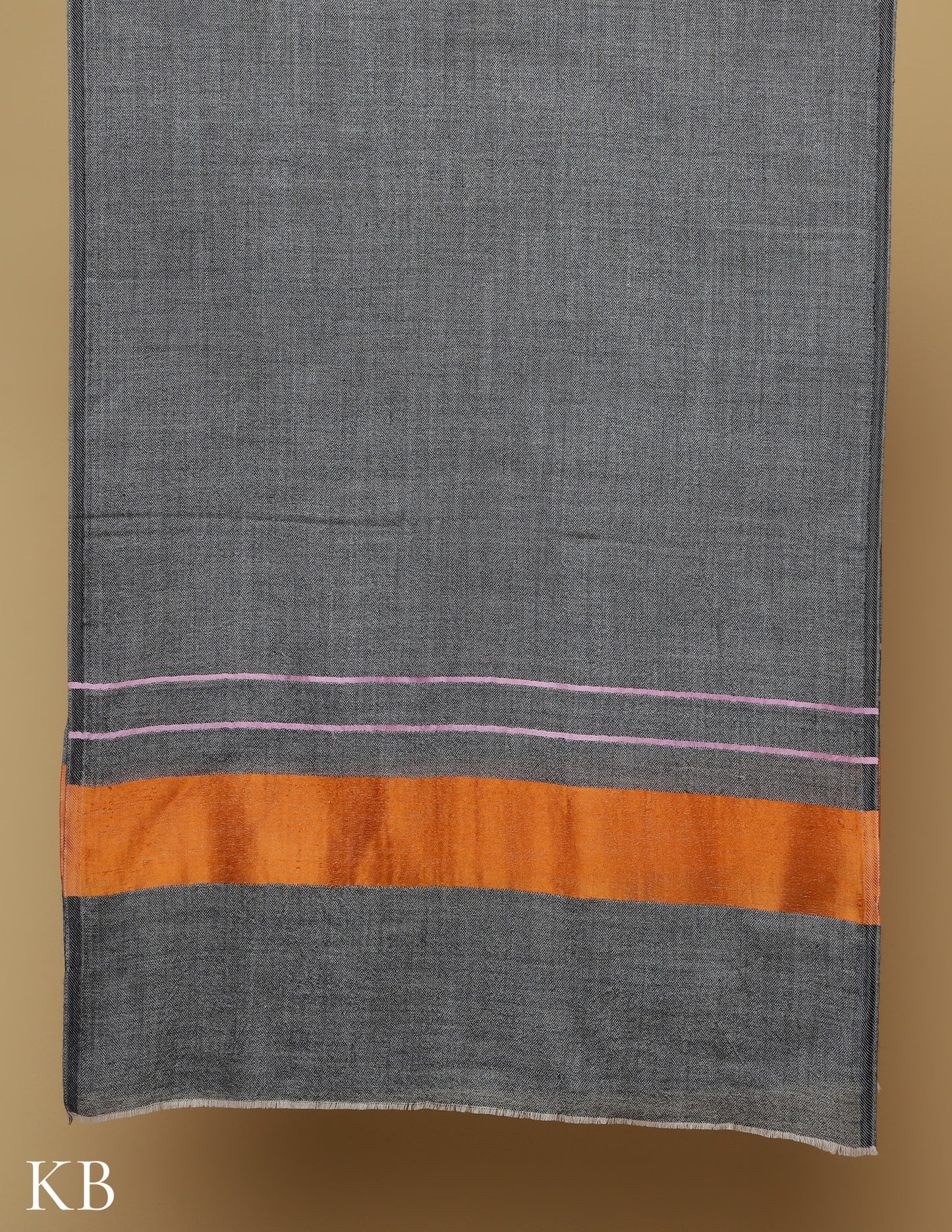 Dark Grey Silk Palla Stole. - Kashmir Box