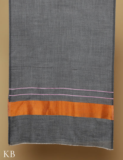Dark Grey Silk Palla Stole. - Kashmir Box