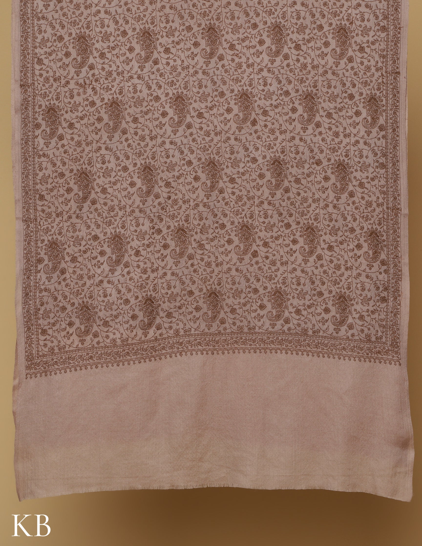 Beige Sozni Jali Embroidered Woolen Stole - Kashmir Box
