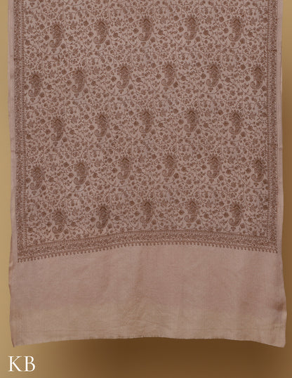 Beige Sozni Jali Embroidered Woolen Stole - Kashmir Box