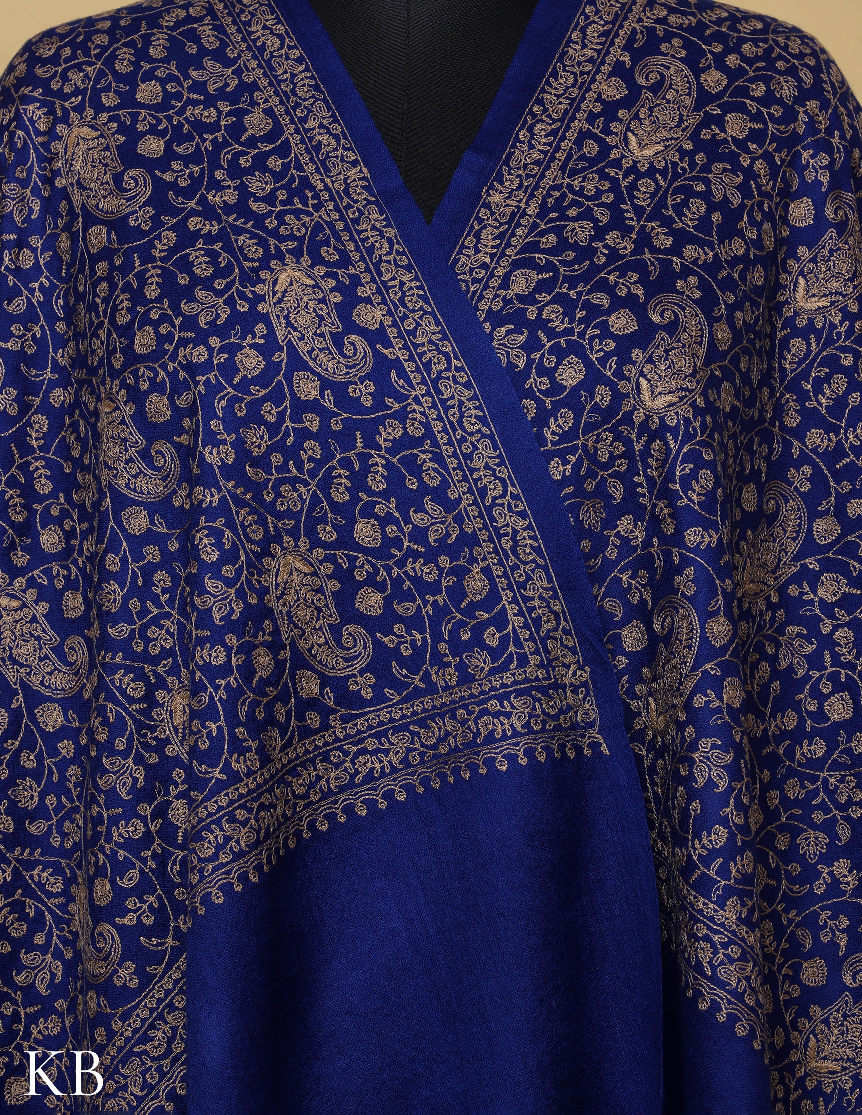 Estate Blue Sozni Jali Embroidered Woolen Shawl - Kashmir Box