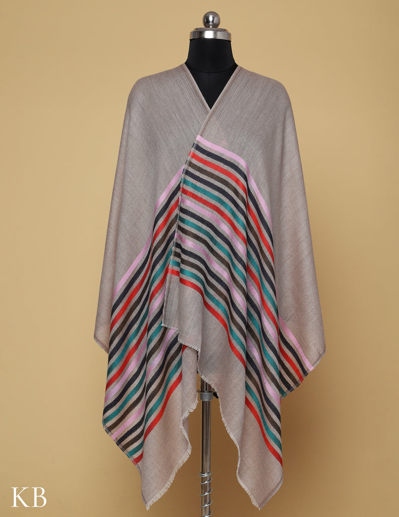 Pastel Khaki Silk Multi Striped Stole - Kashmir Box