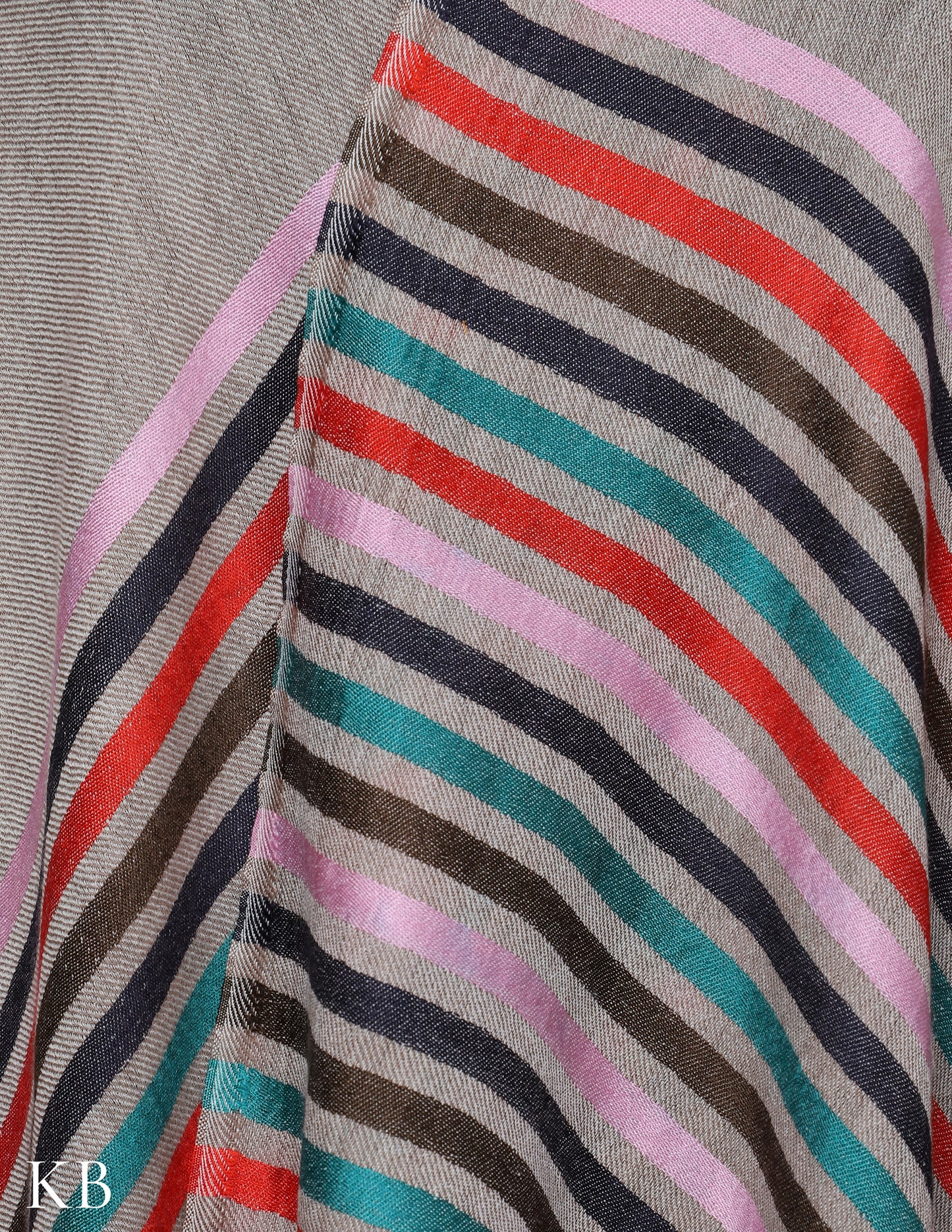 Pastel Khaki Silk Multi Striped Stole - Kashmir Box