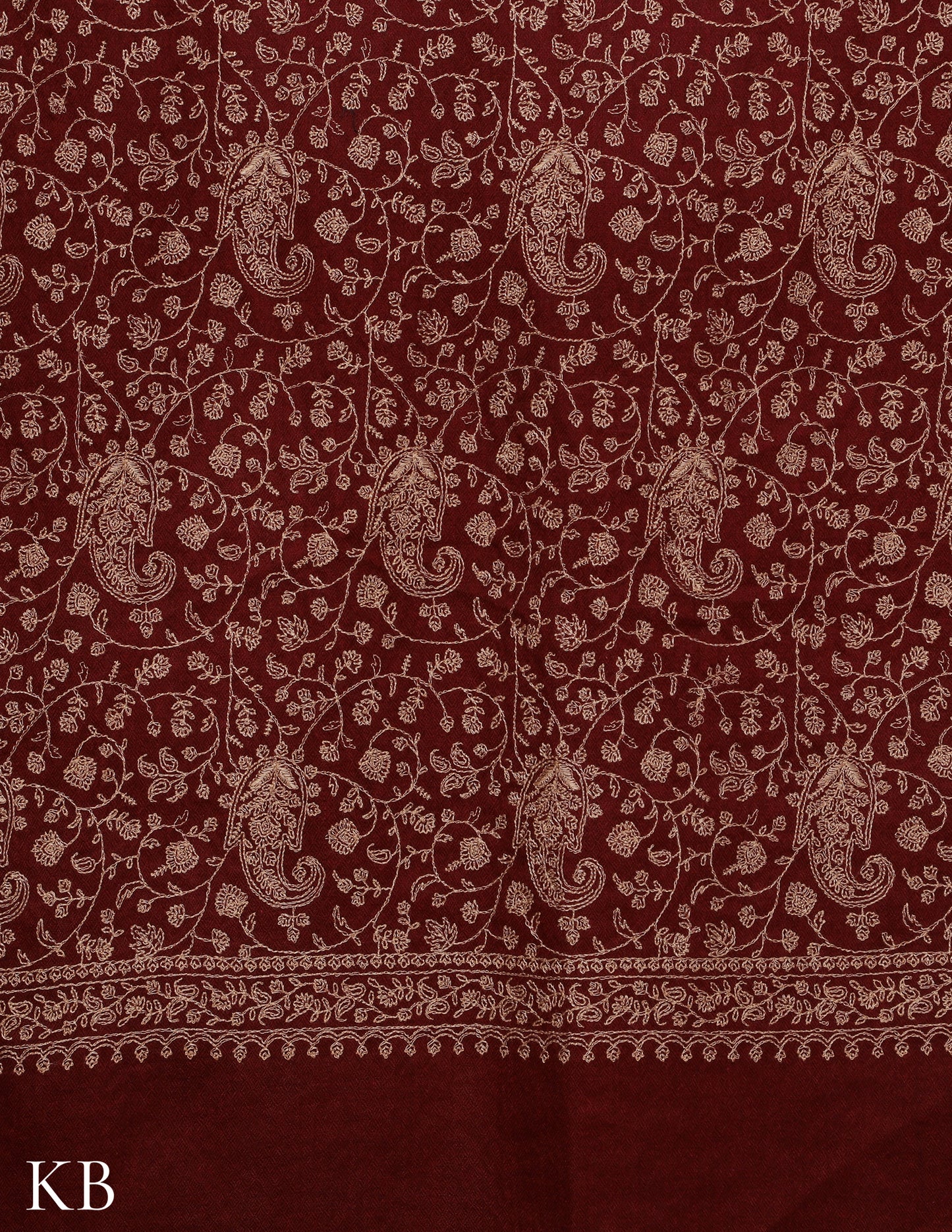 Maroon Oak Sozni Jali Embroidered Woolen Stole - Kashmir Box