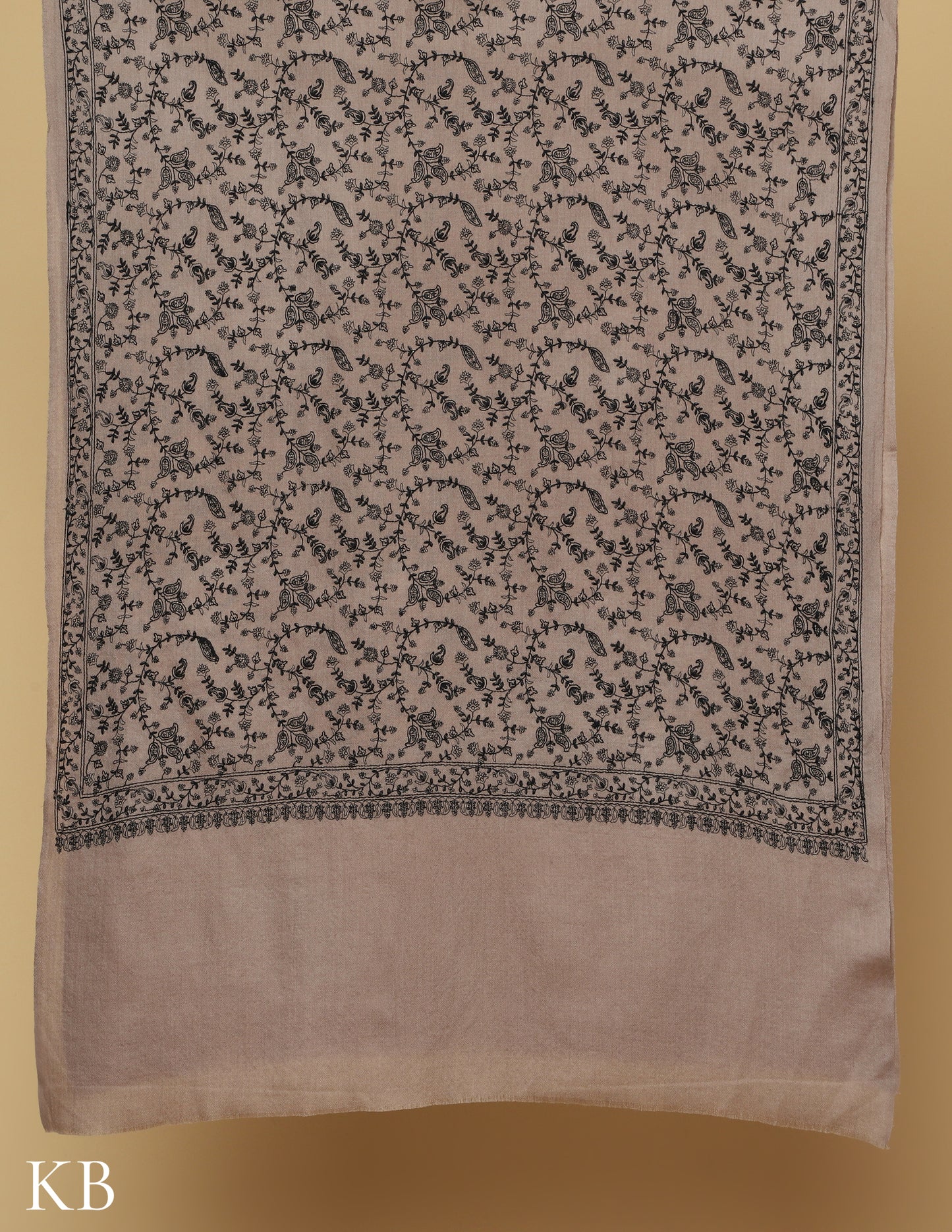 Oxford Tan Sozni Jali Embroidered Woolen stole - Kashmir Box