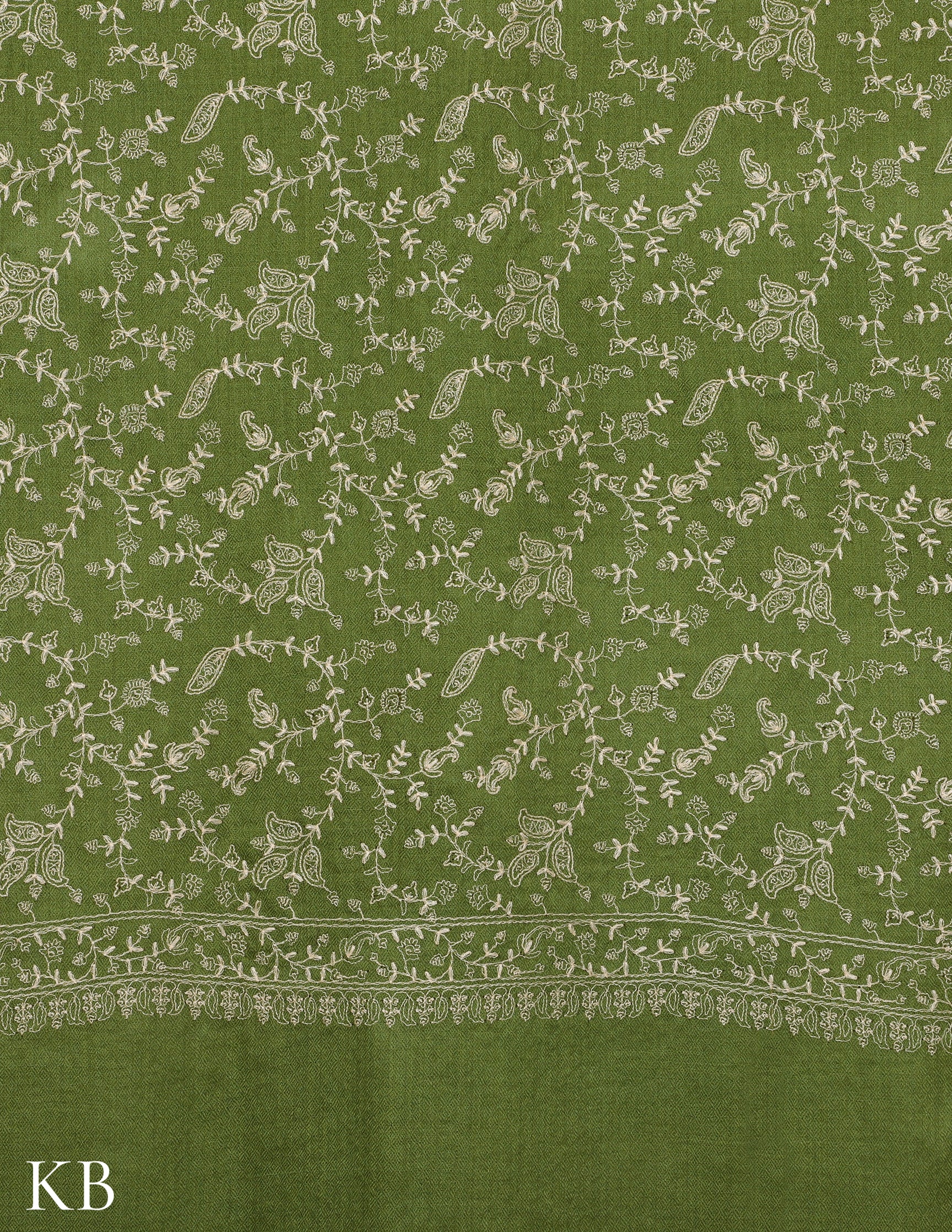 Forest Green Sozni Jali Embroidered Woolen Shawl - Kashmir Box