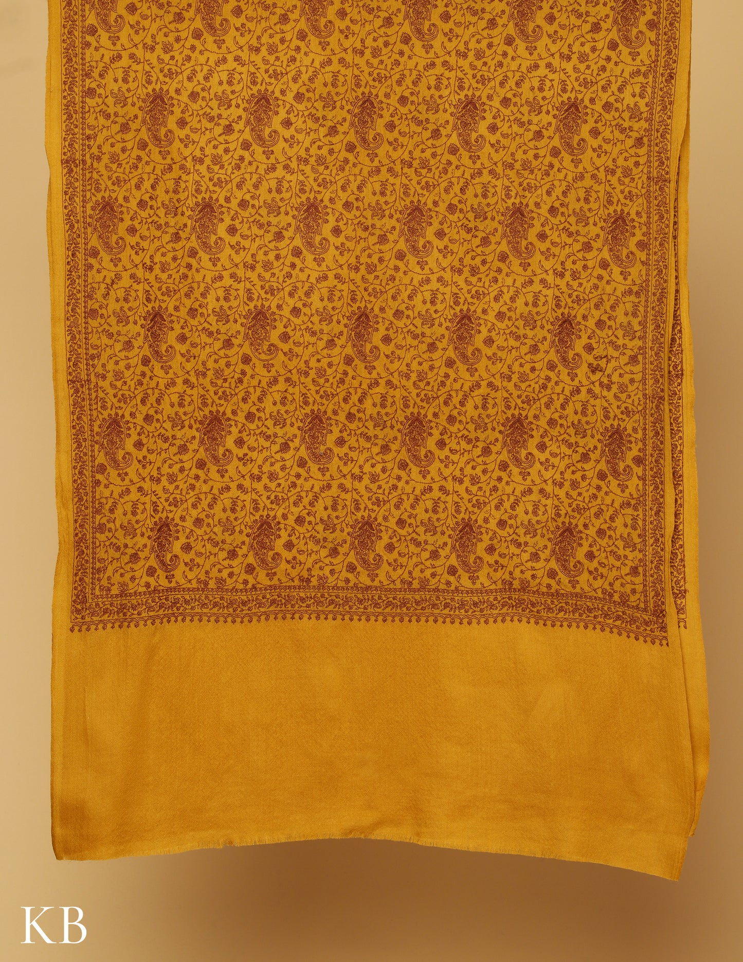 Golden Radiance Sozni Jali Embroidered Woolen Stole - Kashmir Box