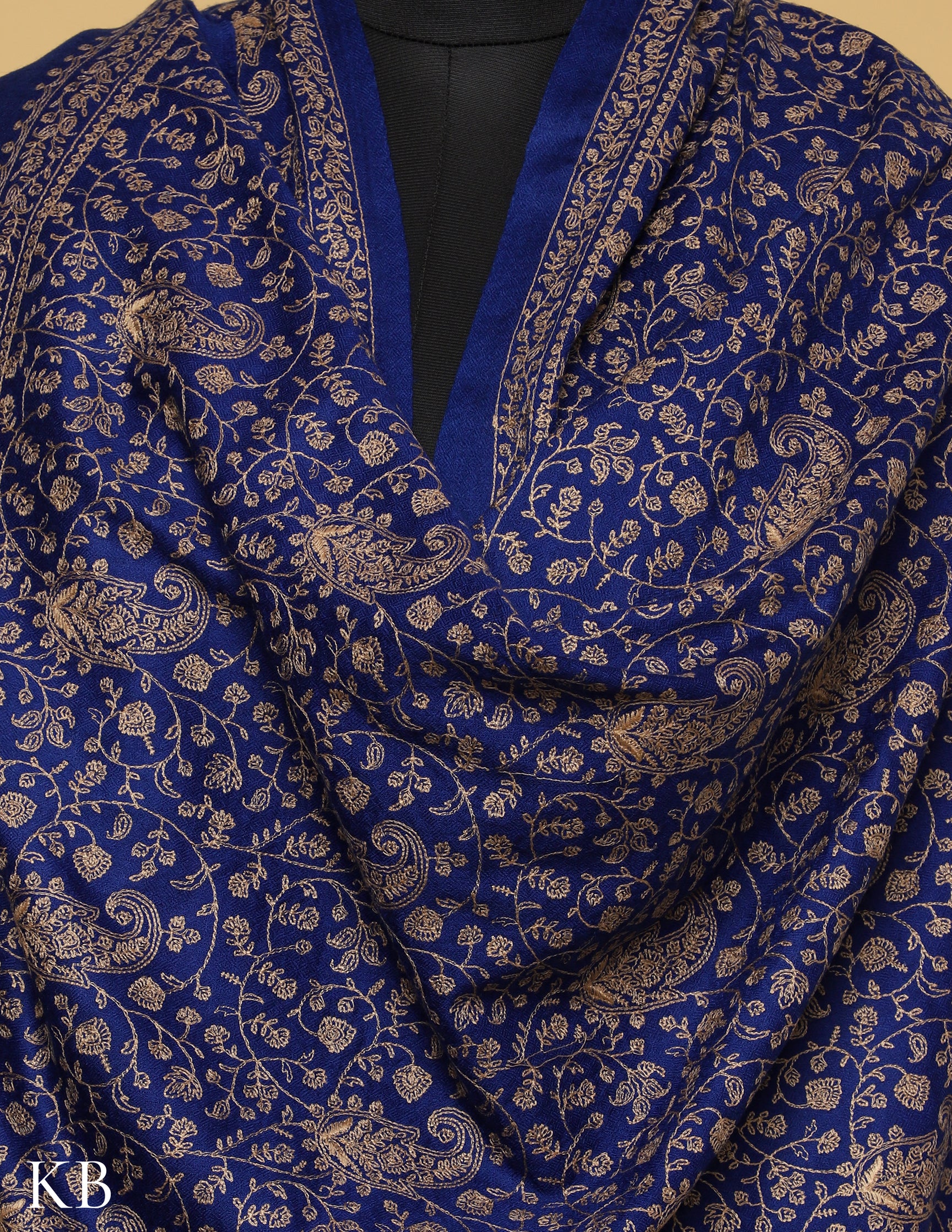 Estate Blue Sozni Jali Embroidered Woolen Shawl - Kashmir Box