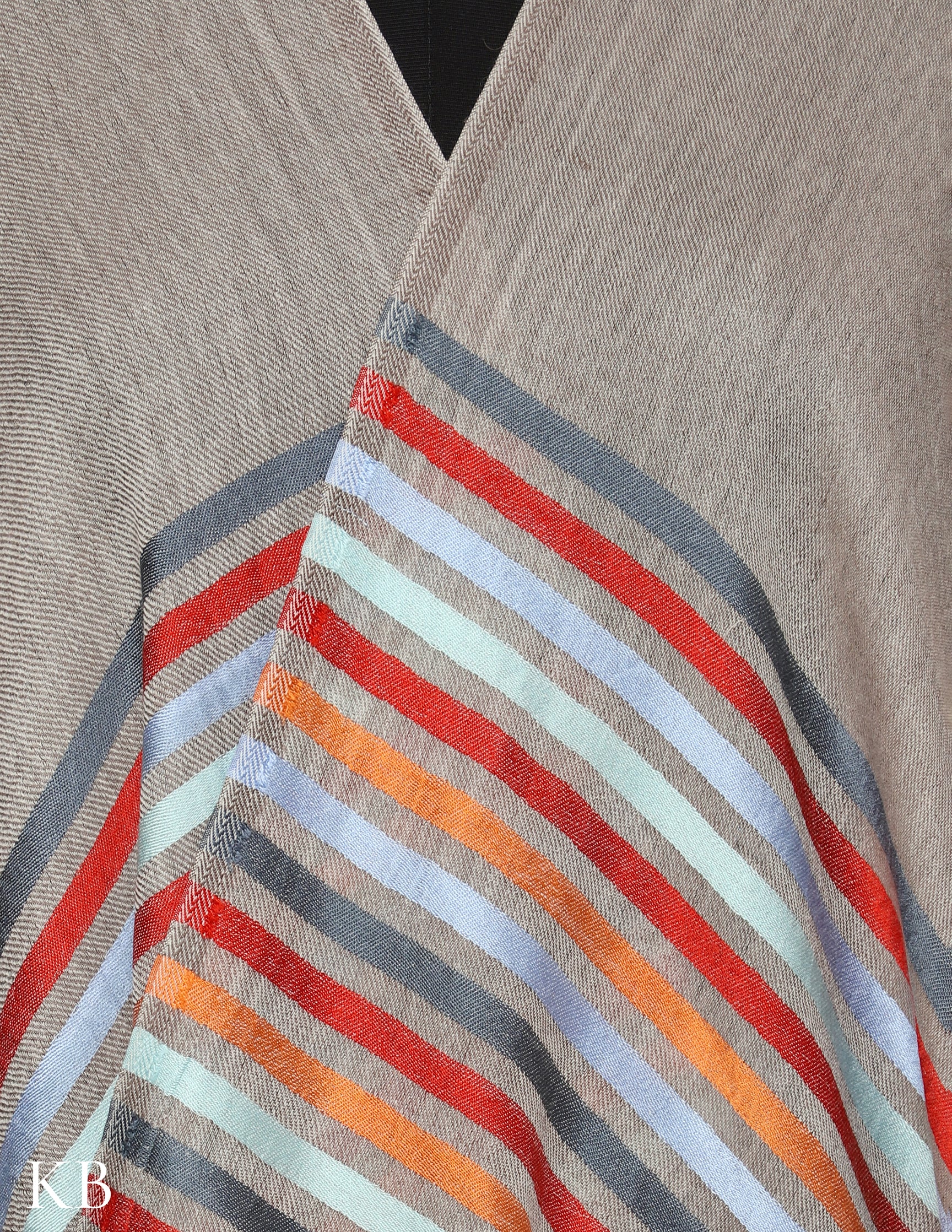 Pastel Grey Silk Multi Striped Stole - Kashmir Box