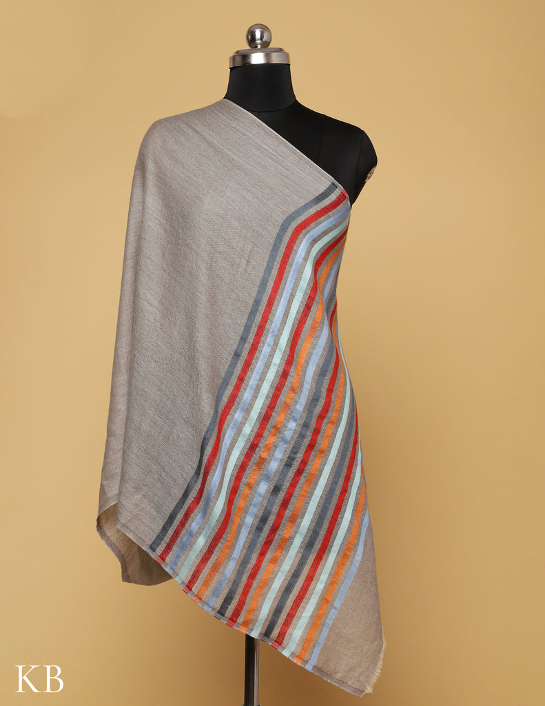 Pastel Grey Silk Multi Striped Stole - Kashmir Box